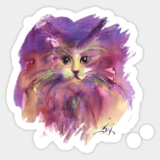 KITTY CAT PORTRAIT IN PURPLE Watercolor Sticker